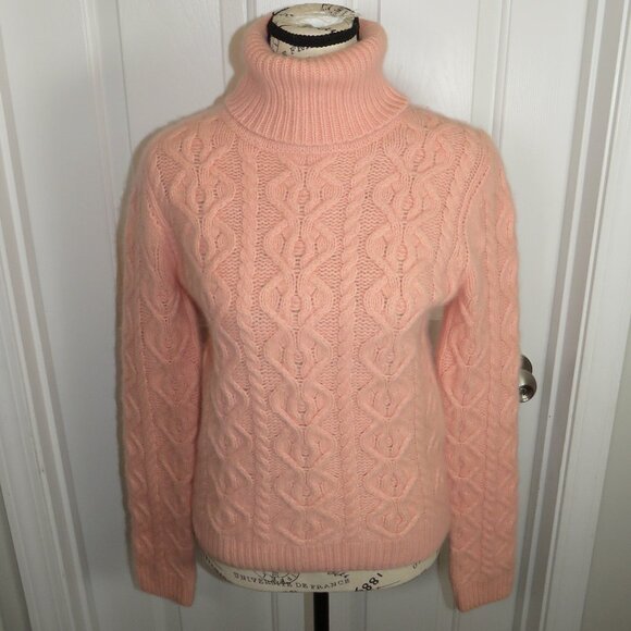 The Limited Turtleneck Cable Knit Wool & Angora Blend Sweater Pink Size Medium - Picture 1 of 9